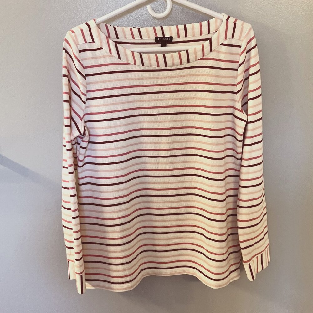 Talbots Women's Striped Long Sleeve Boat Neck Top Multi-Color Size Medium